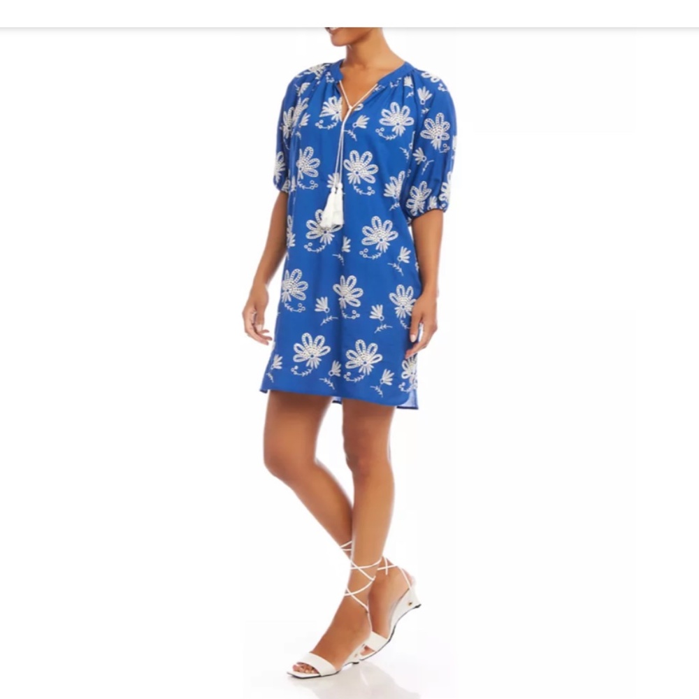 Karen Kane embroidered cotton tassel dress size Small